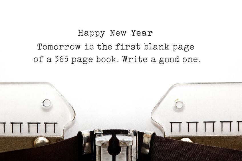 Tomorrow is the first blank page of a 365 page book. Write a good one. New Year quote printed on an old typewriter.